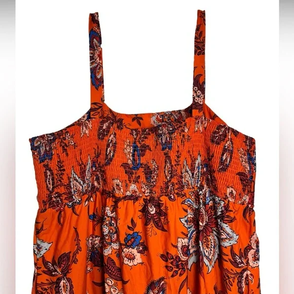RHODE x Target Leafy Floral Print Tiered Midi Dress Orange Womens  XXL - Picture 9 of 11